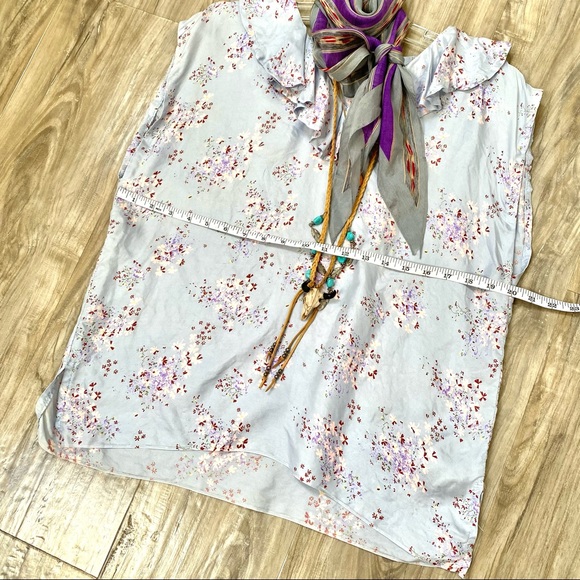 Boho Vintage Silk ruffled blouse w prairie/floral lavender country feel - Picture 7 of 9